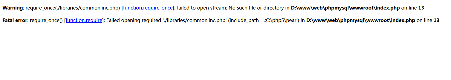 Warning: require_once(./libraries/common.inc.php) [function.require-once]: failed to open stream: No