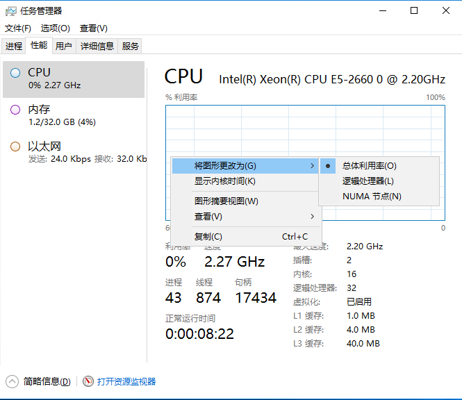 任务管理器CPU核心的状态 任务管理器怎么不显示cpu核心数 任务管理器cpu显示核心不对 怎么设置