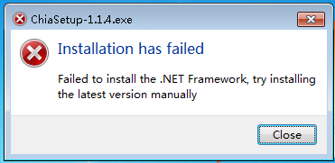 failed to install the .NET Framework