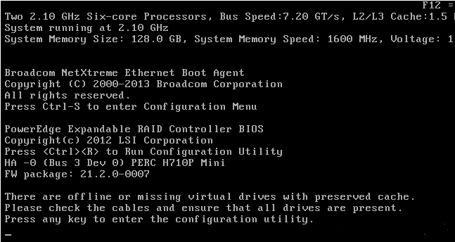 Press any key to enter the configuration utility. dell服务器raid某个硬盘报错后，进不去系统